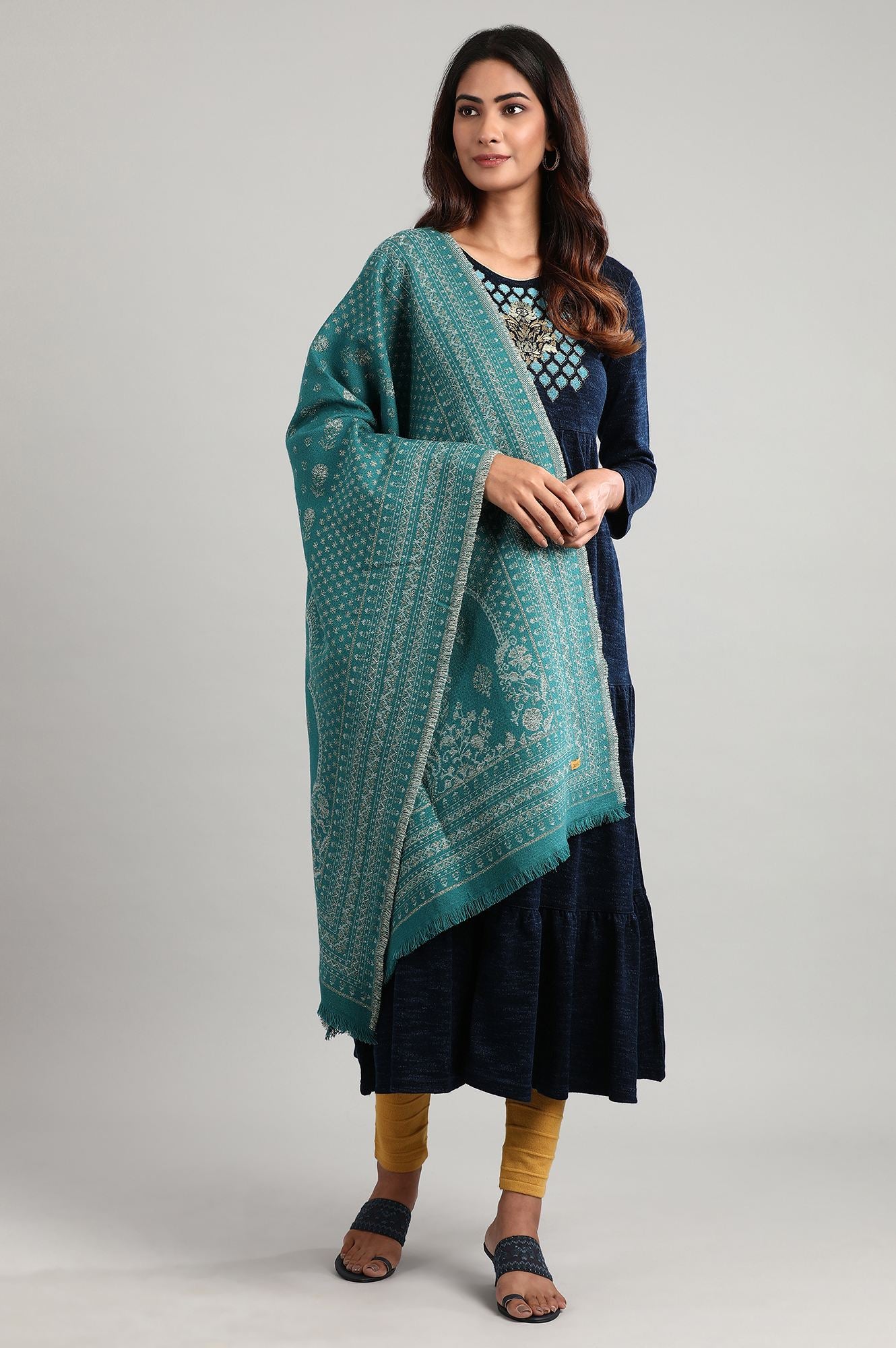 Teal Green Woven Shawl