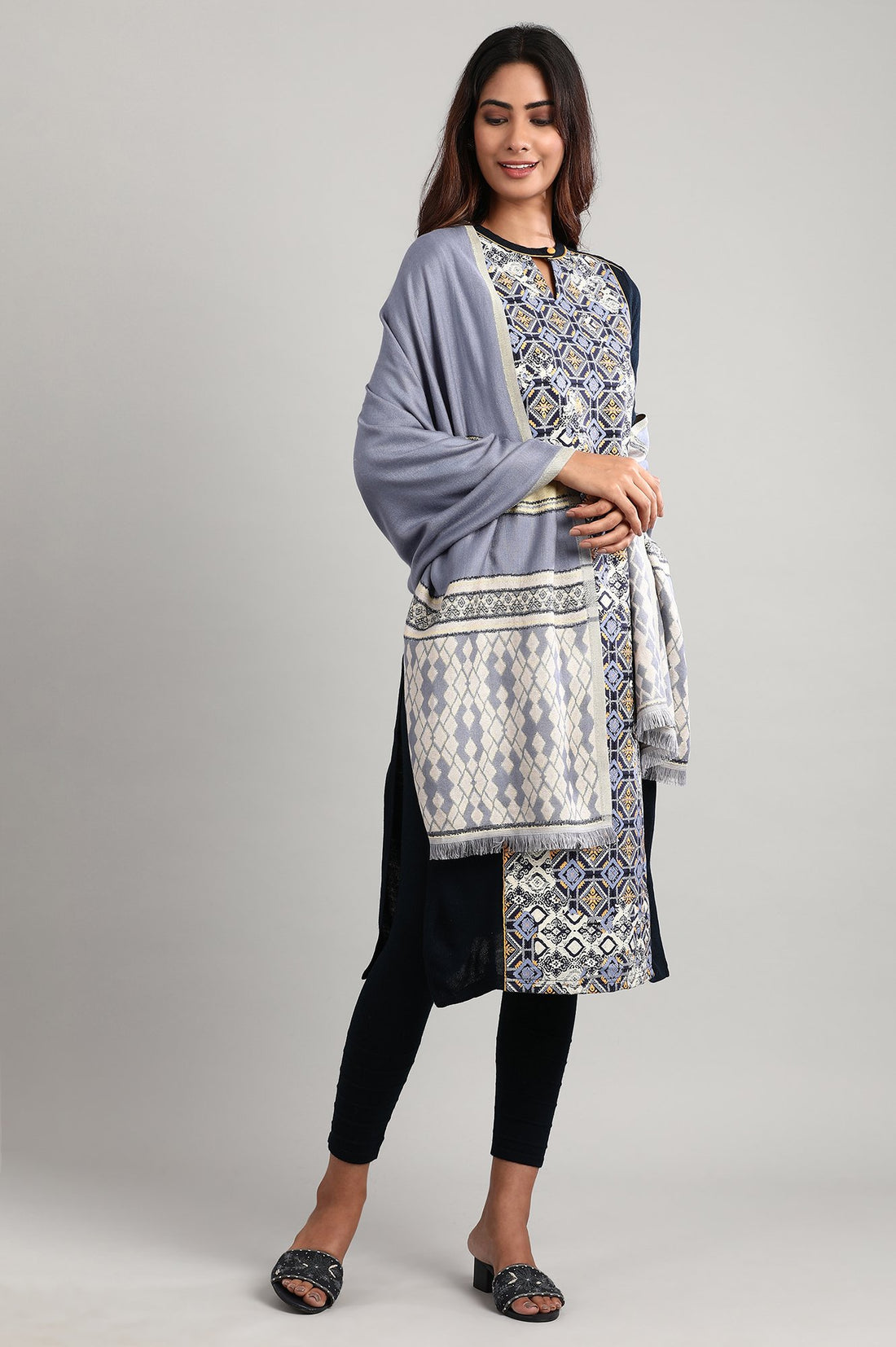 Blue Woven Reversable Shawl