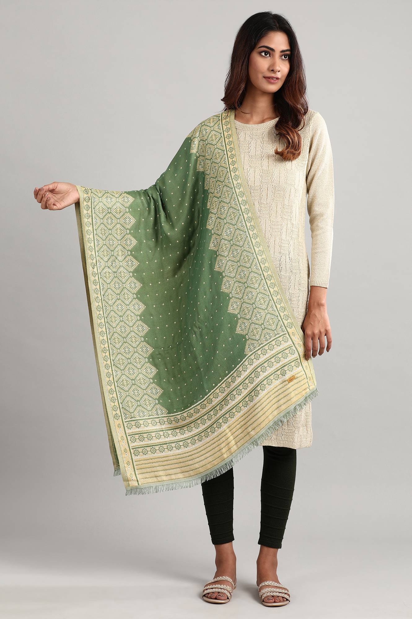 Green Woven Reversable Shawl