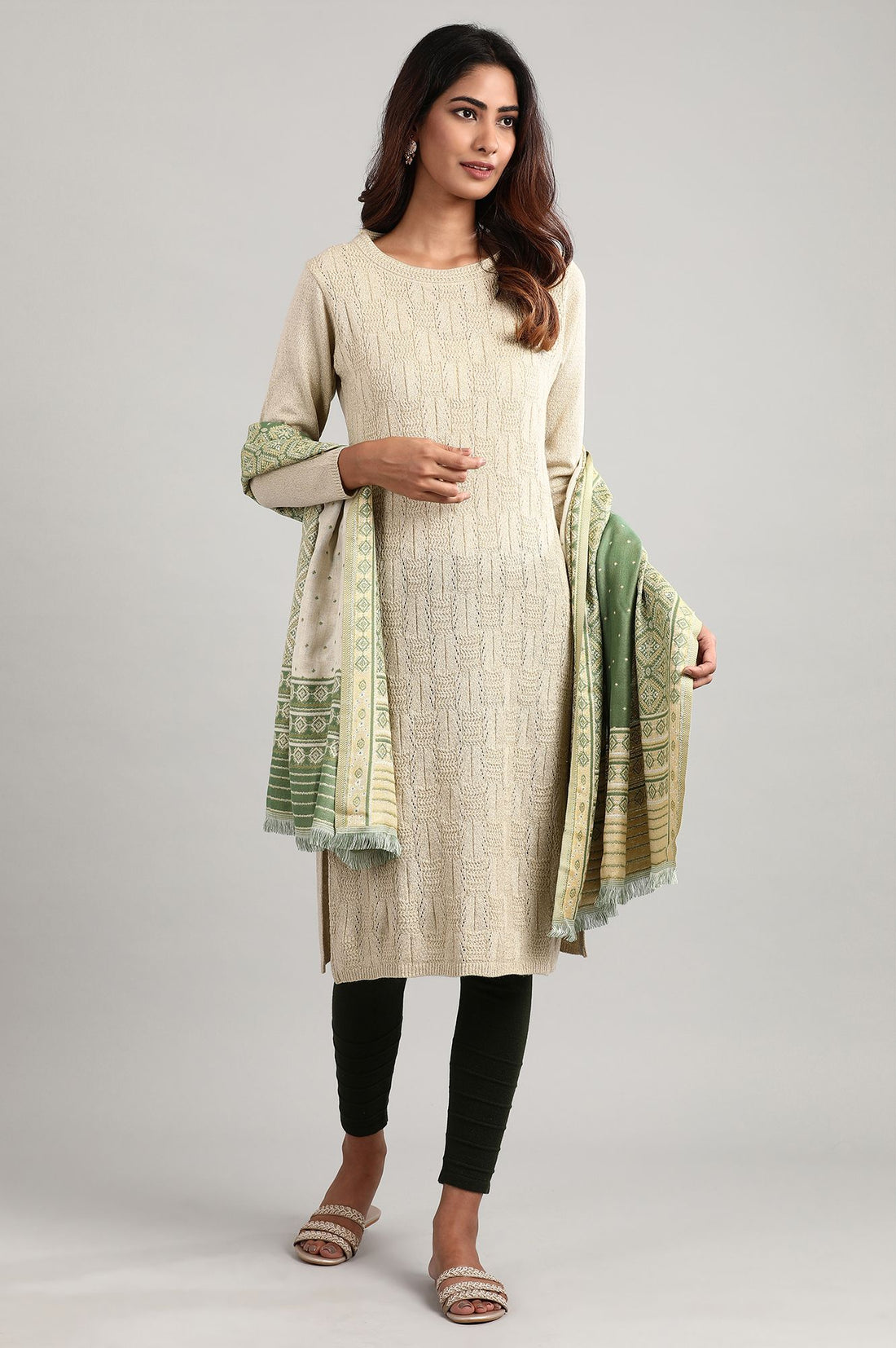 Green Woven Reversable Shawl