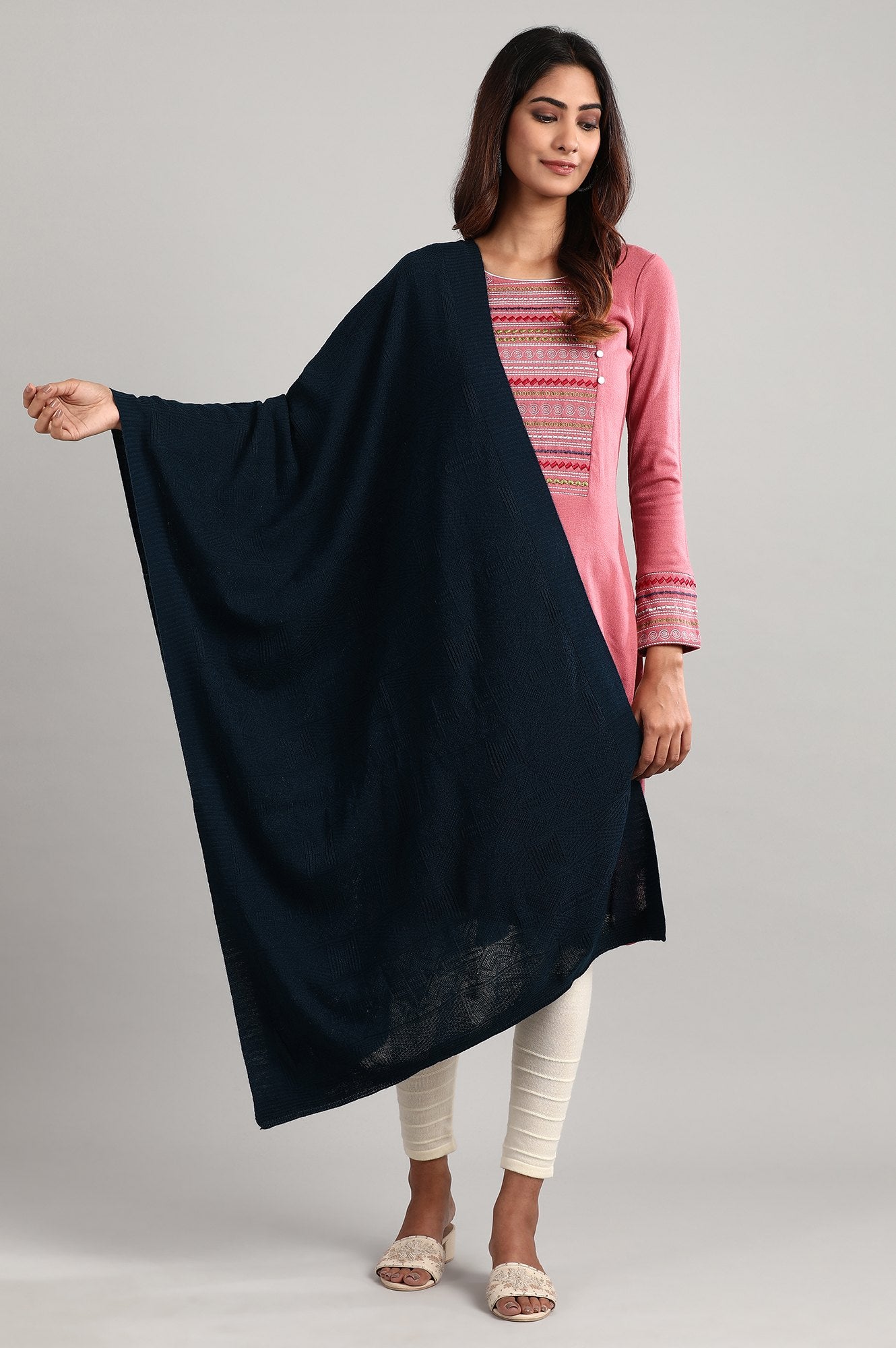 Navy Knitted Shawl