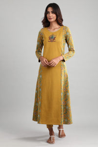 Yellow Round Neck Winter kurta
