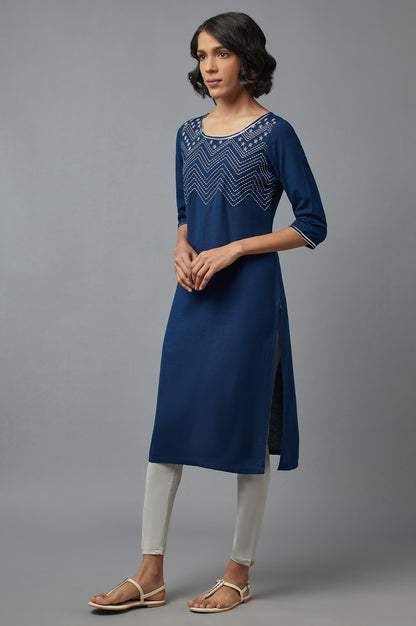 Dark Blue Embroidered kurta