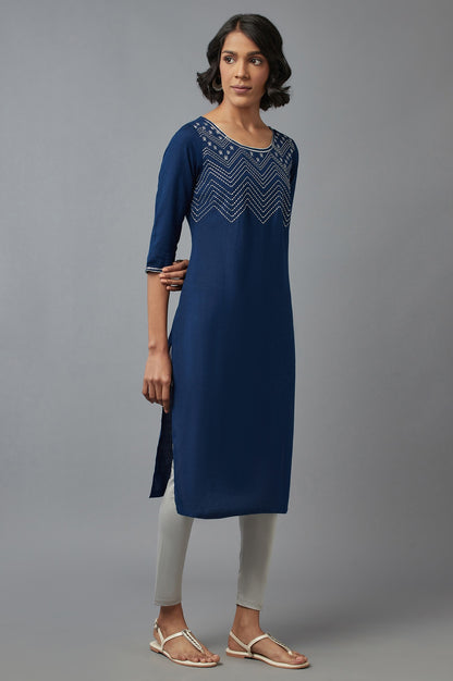 Dark Blue Embroidered kurta