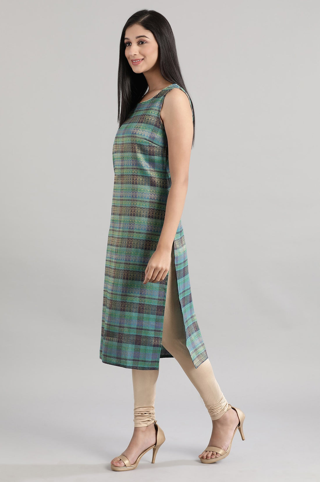 Teal Blue Sleeveless kurta