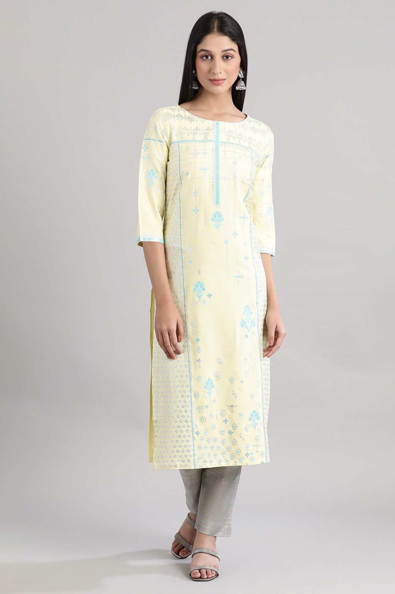 Custard Floral kurta