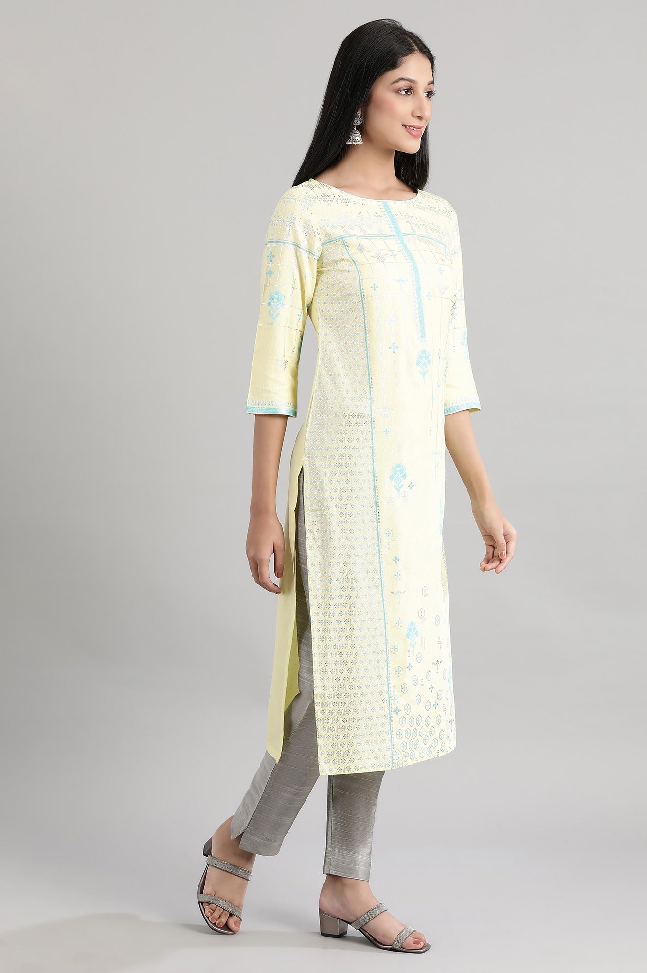 Custard Floral kurta