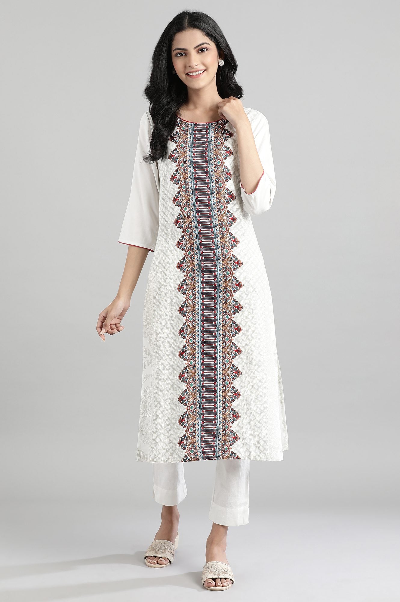 Off White Printed kurta