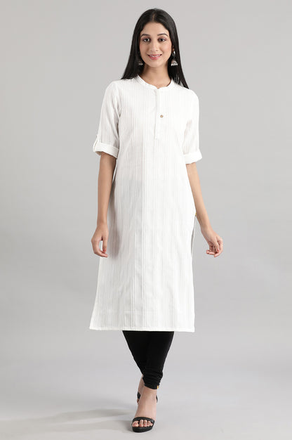 White Solid kurta