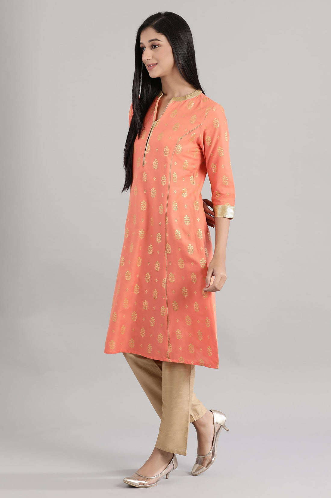 Coral Sand Floral Print kurta