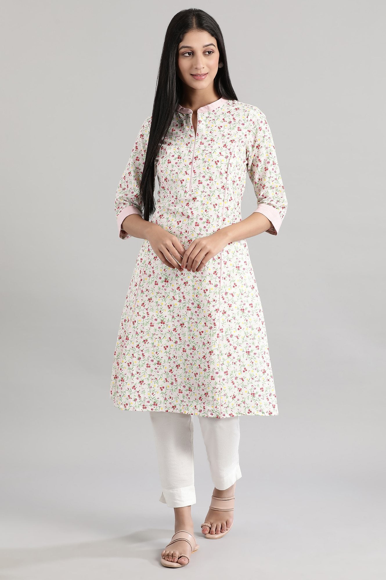 Pink Cotton Floral Print kurta
