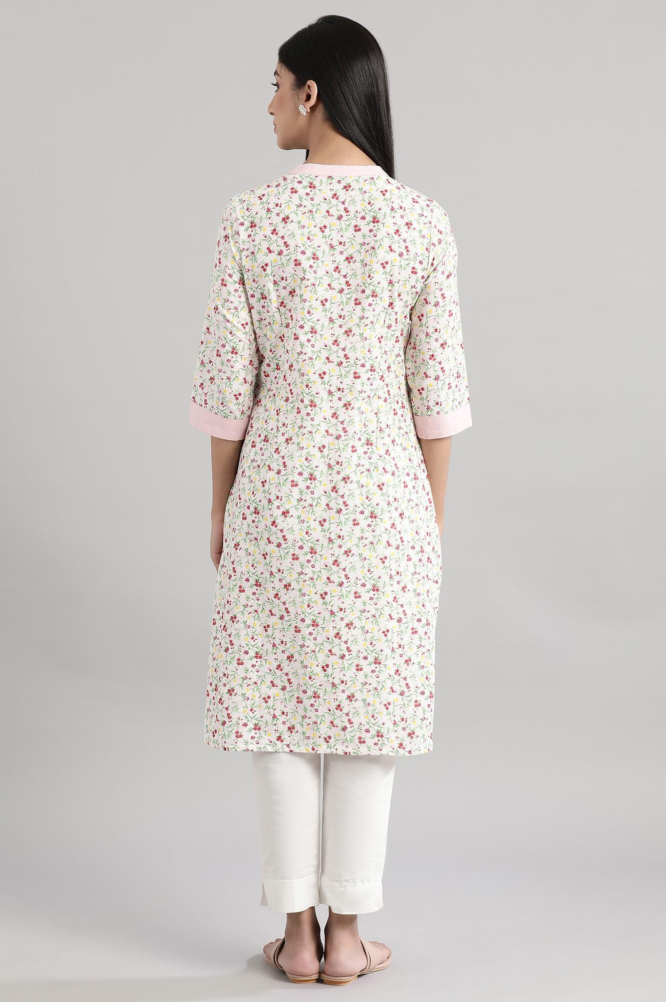 Pink Cotton Floral Print kurta