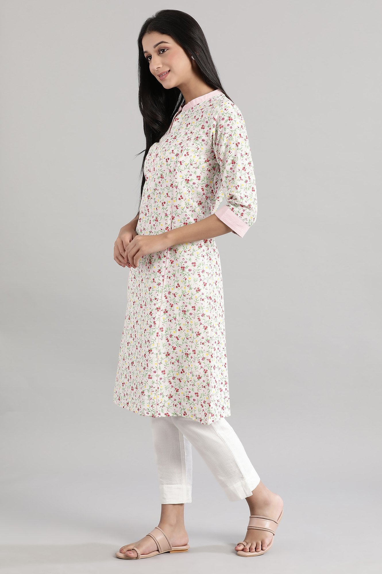 Pink Cotton Floral Print kurta