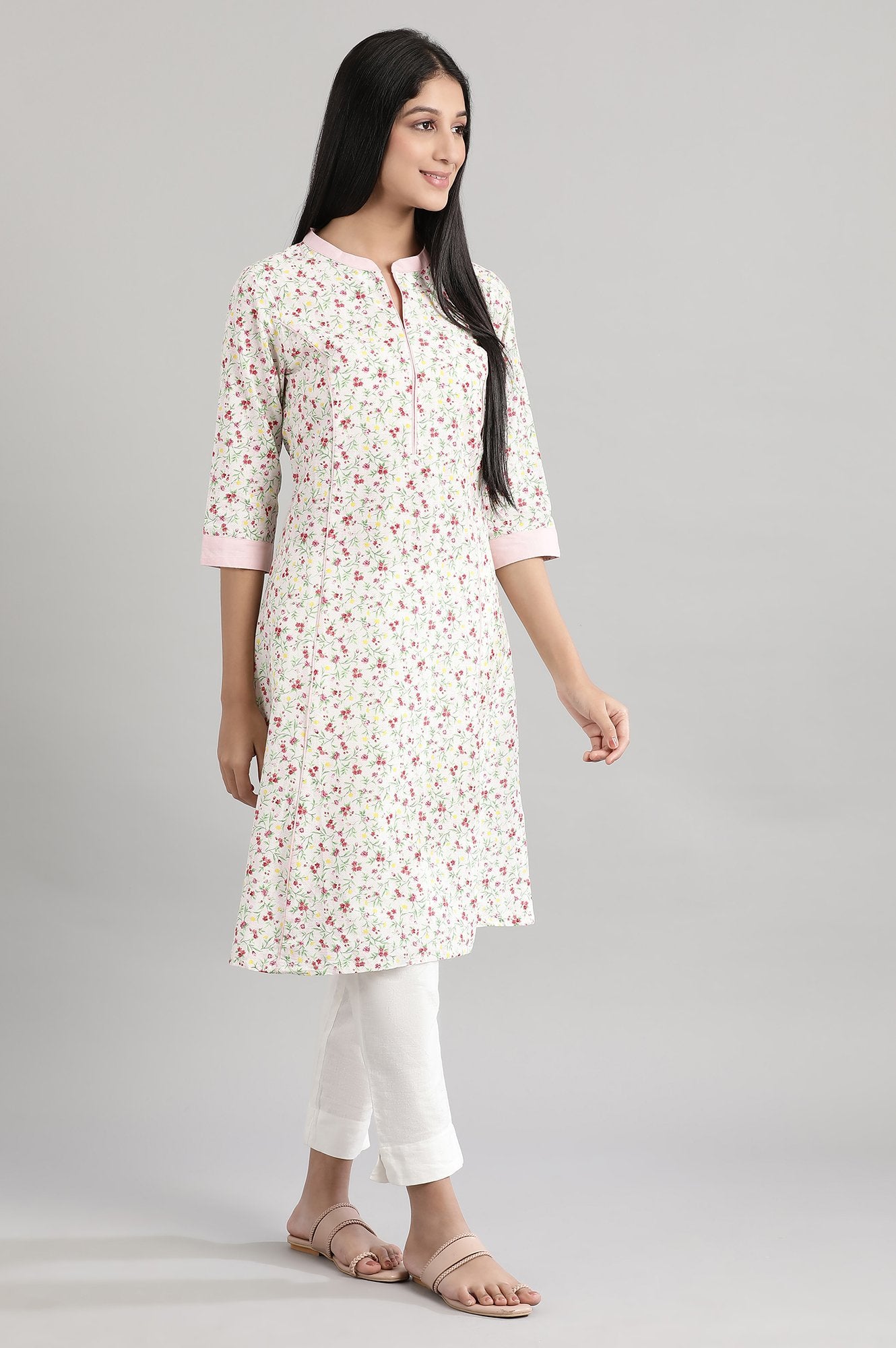 Pink Cotton Floral Print kurta