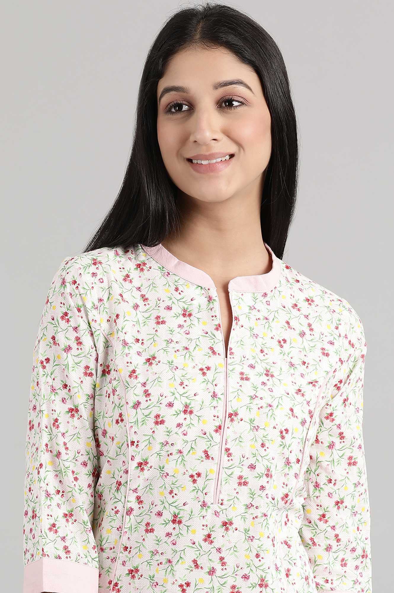 Pink Cotton Floral Print kurta