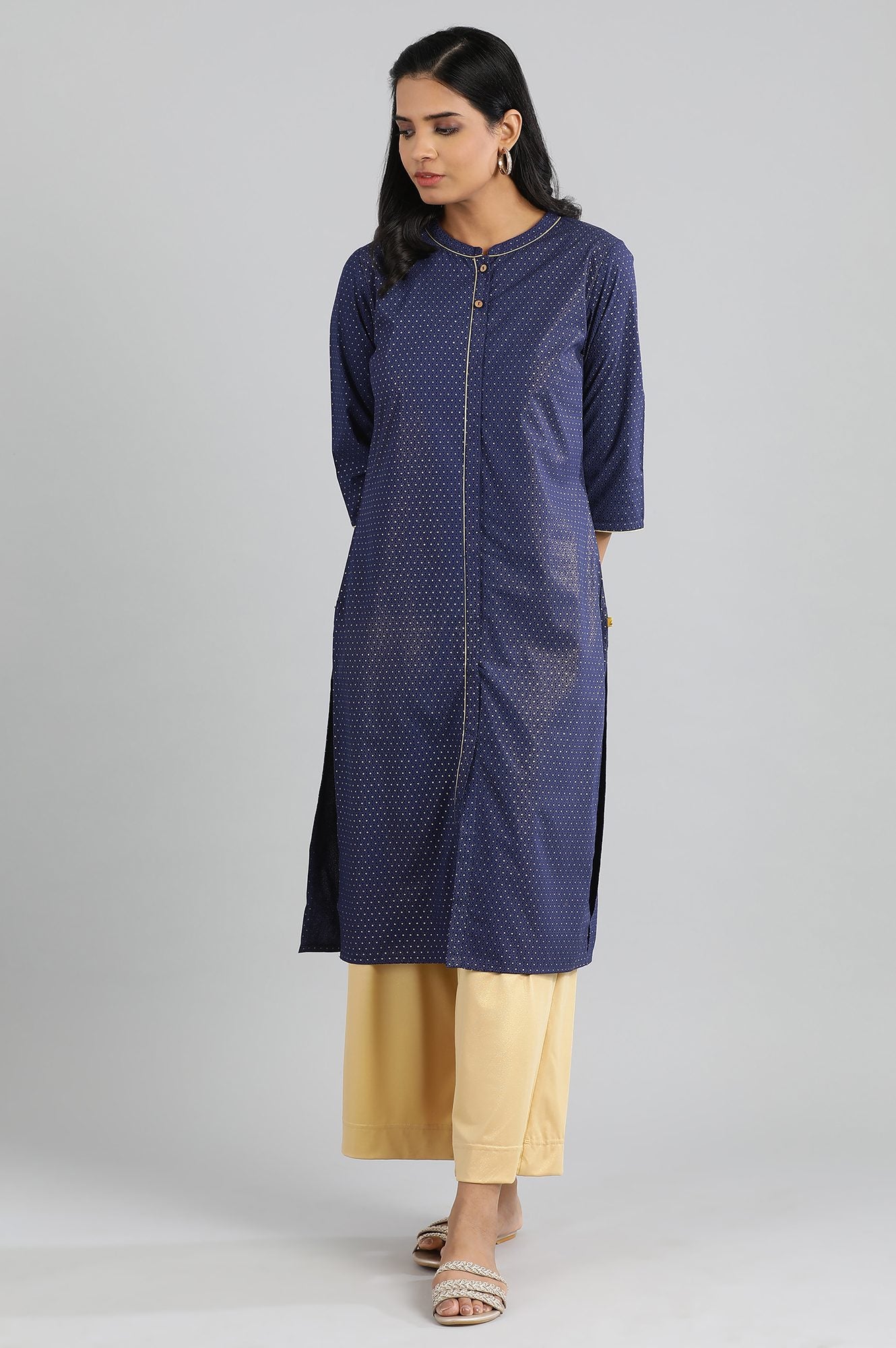 Maritime Blue Foil Print kurta