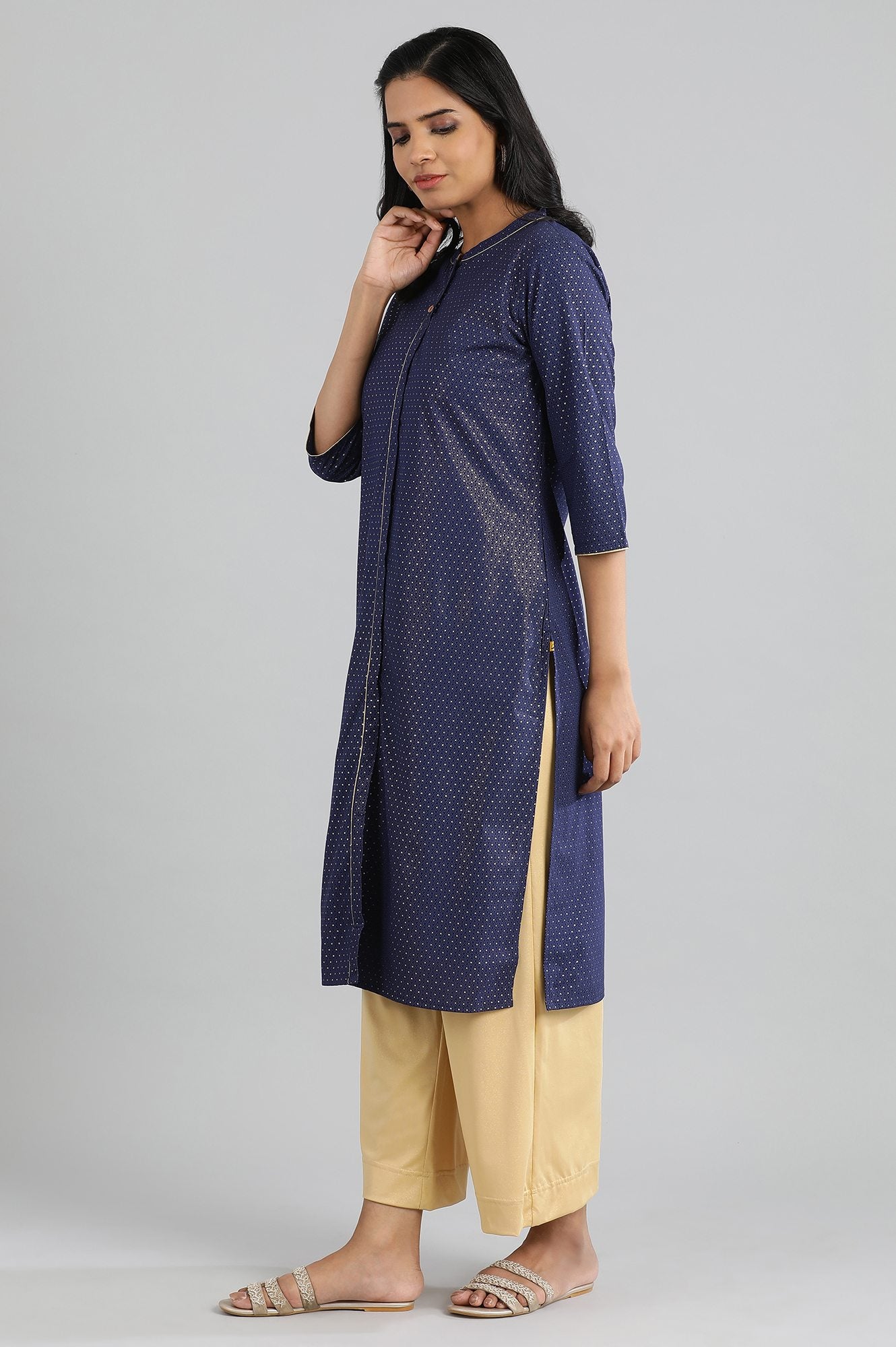 Maritime Blue Foil Print kurta