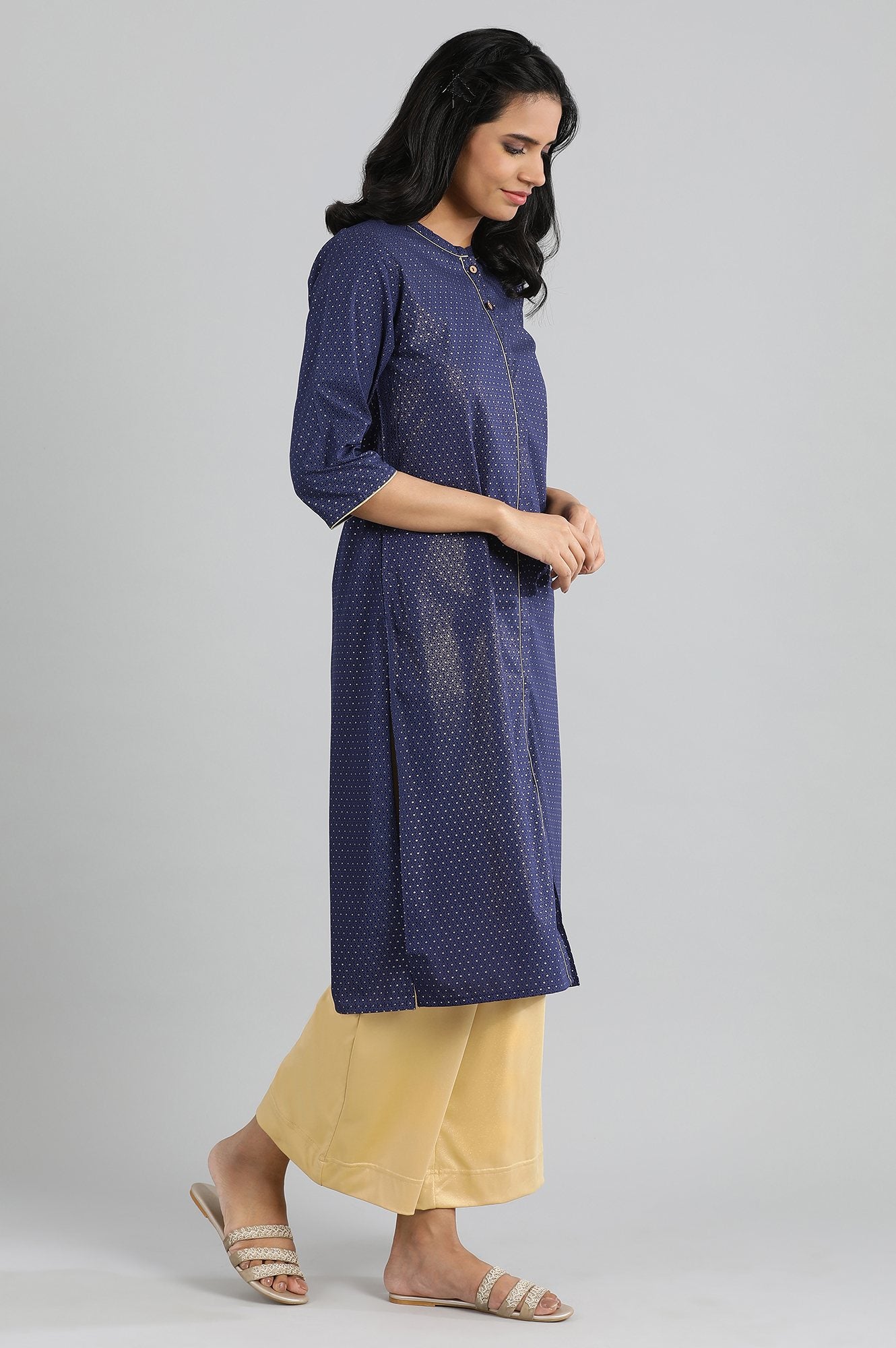 Maritime Blue Foil Print kurta