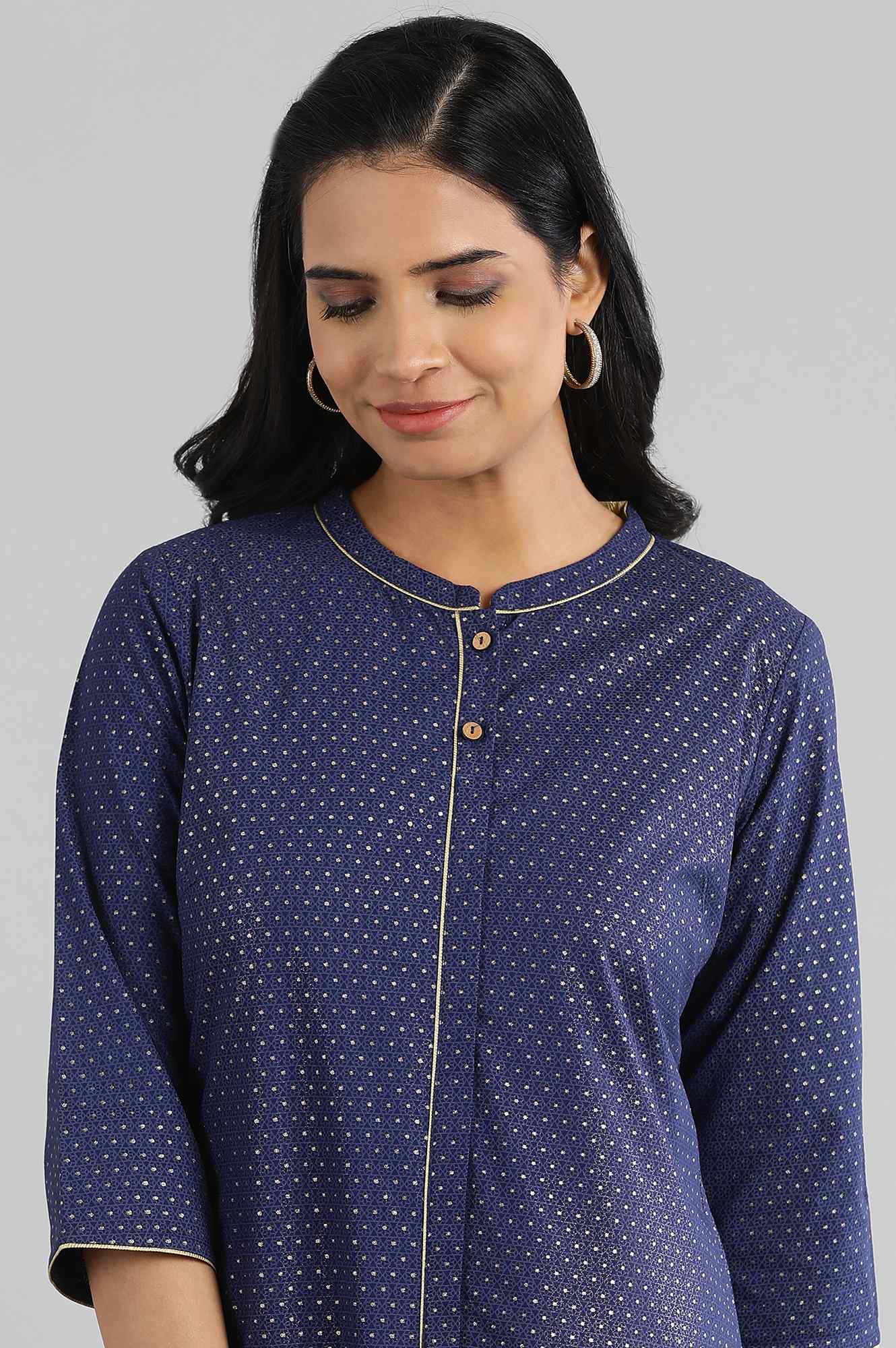 Maritime Blue Foil Print kurta