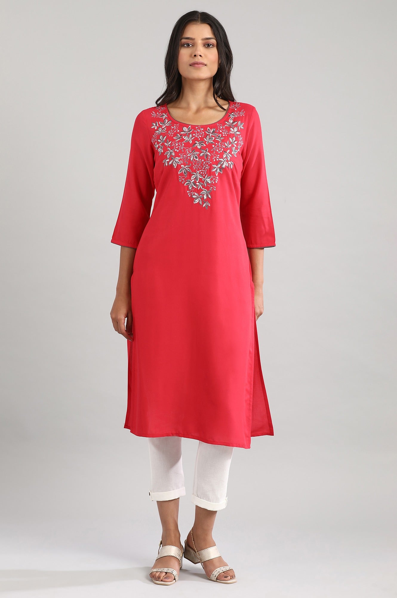 Red Solid kurta