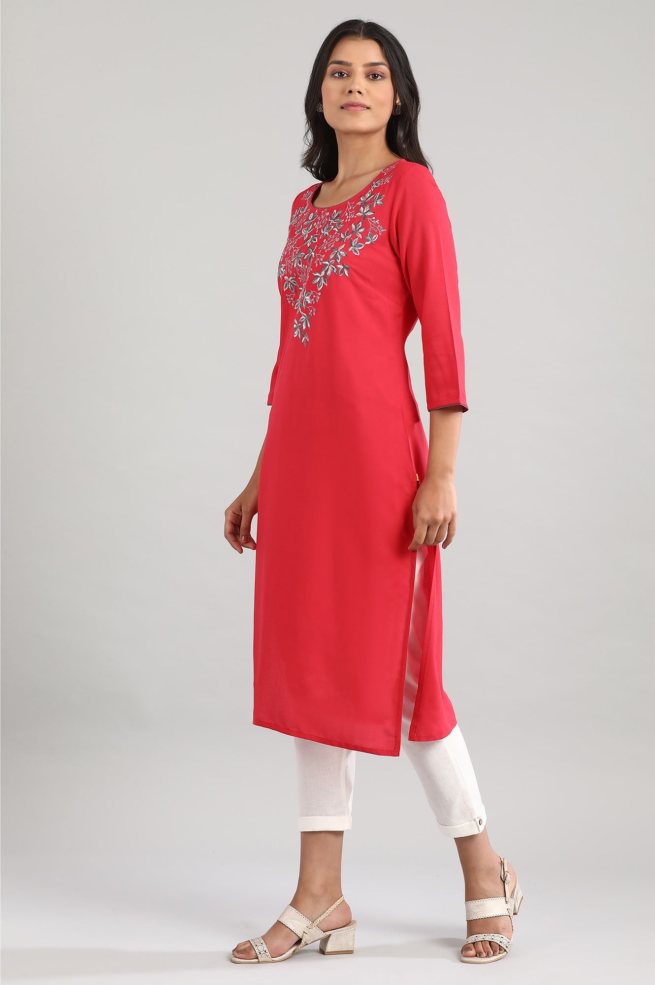 Red Solid kurta