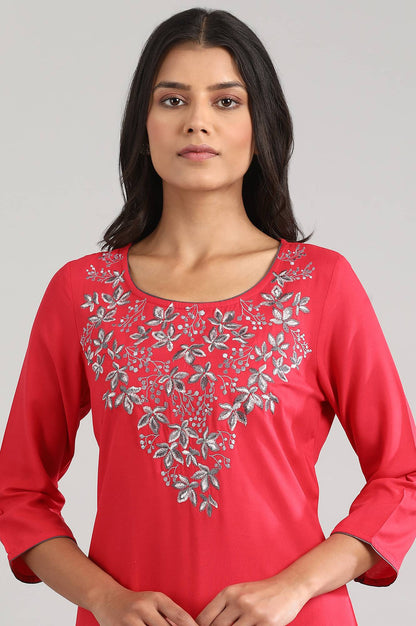 Red Solid kurta