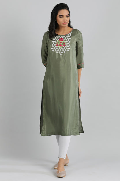 Olive Green Embellished kurta