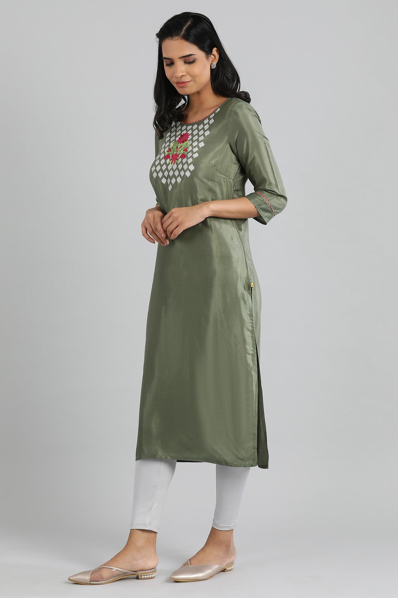 Olive Green Embellished kurta