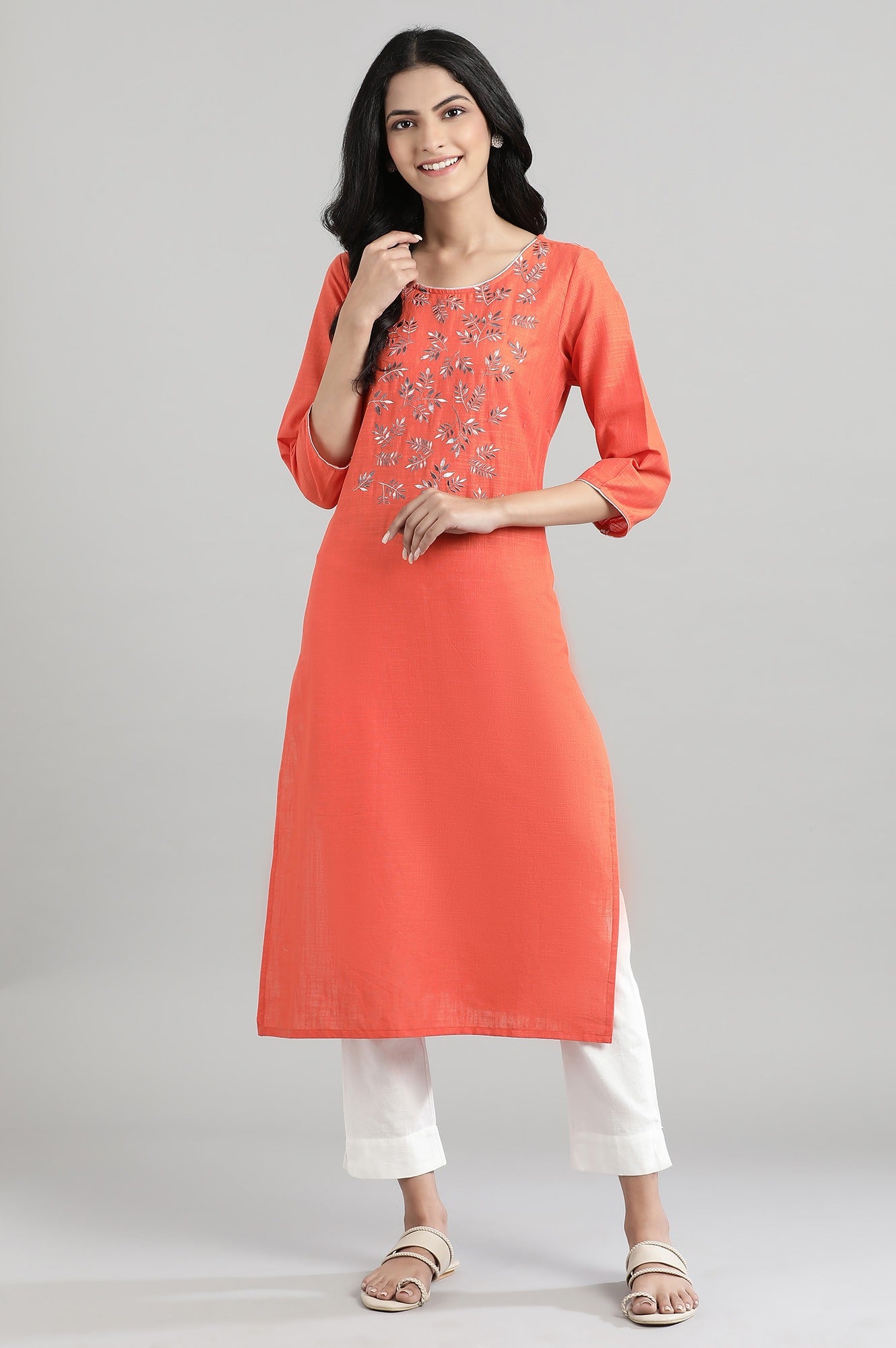 Orange Cotton kurta