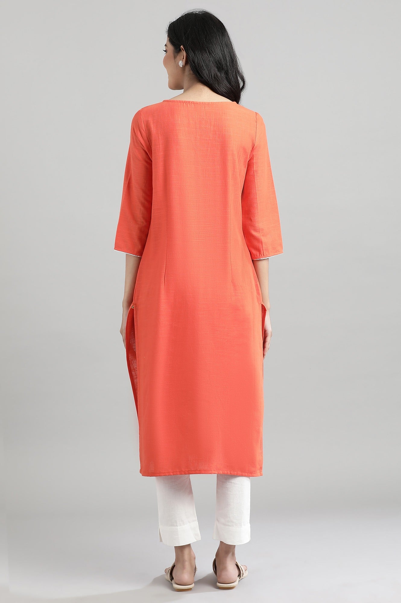 Orange Cotton kurta