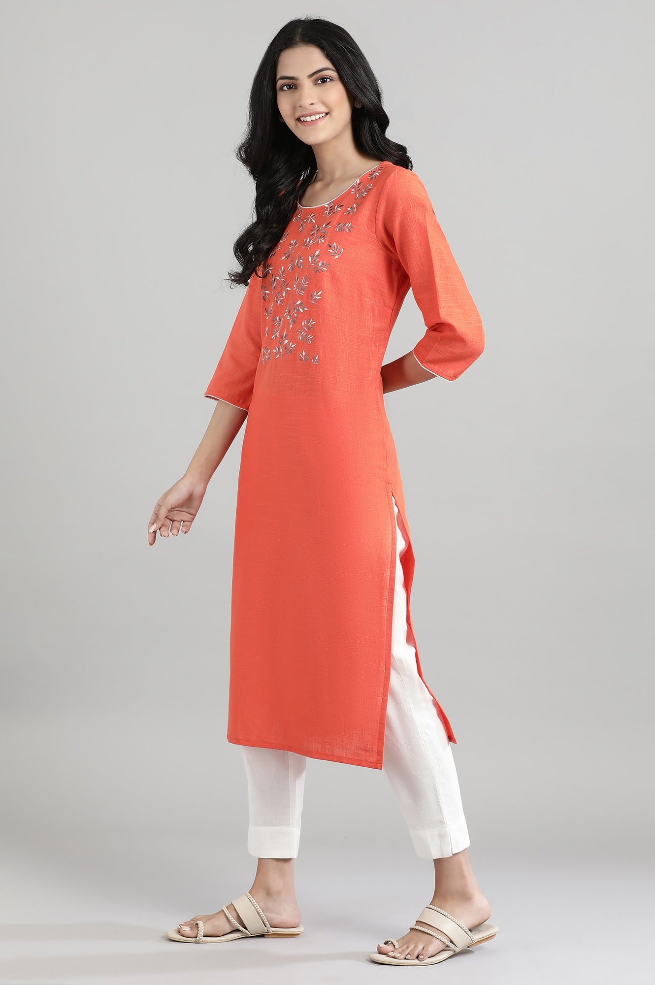 Orange Cotton kurta