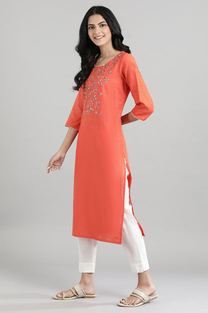 Orange Cotton kurta