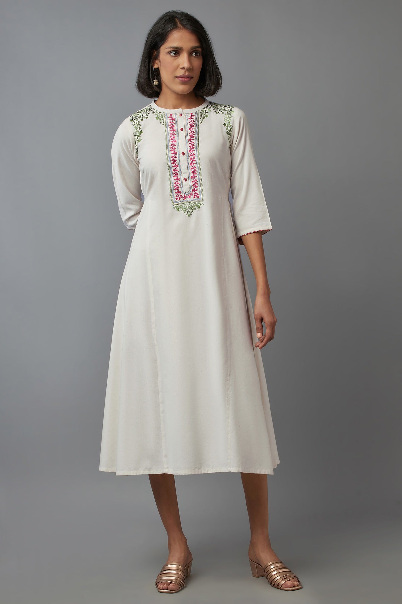 Off White Thread Embroidery kurta