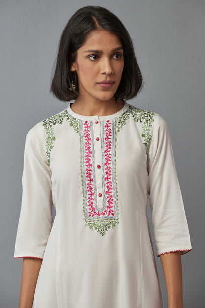 Off White Thread Embroidery kurta