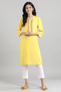Yellow Embroidered Solid kurta