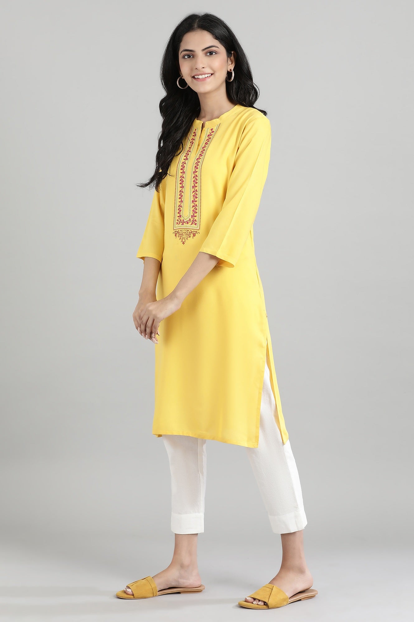 Yellow Embroidered Solid kurta