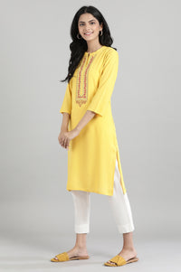 Yellow Embroidered Solid kurta