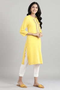 Yellow Embroidered Solid kurta