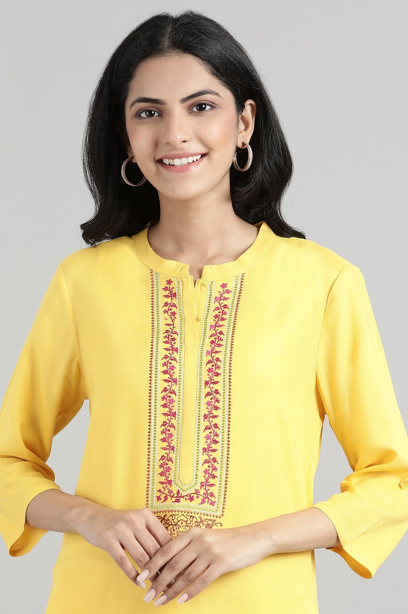 Yellow Embroidered Solid kurta