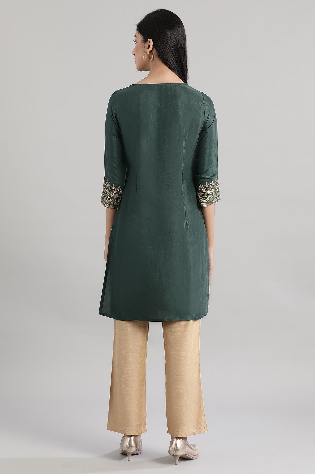 Deep Green Shantoon Printed Short kurta