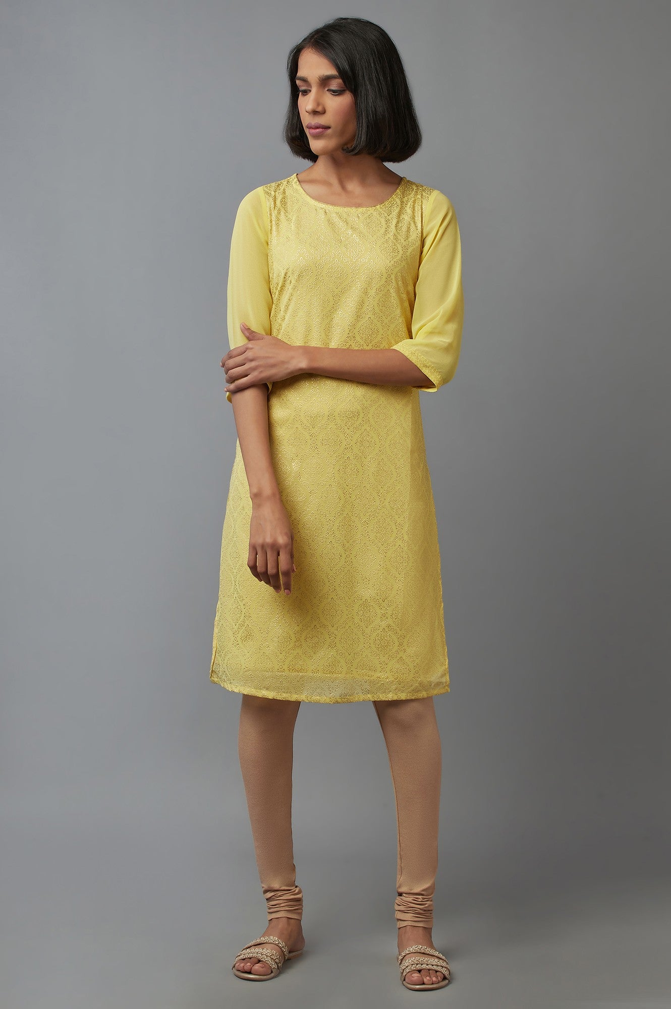 Yellow Printed kurta