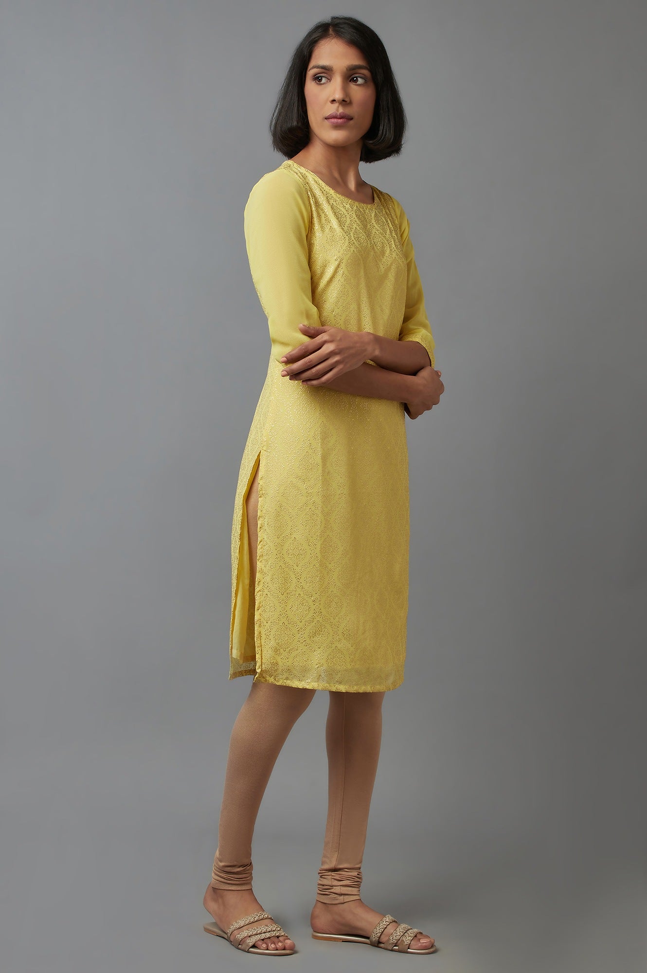 Yellow Printed kurta