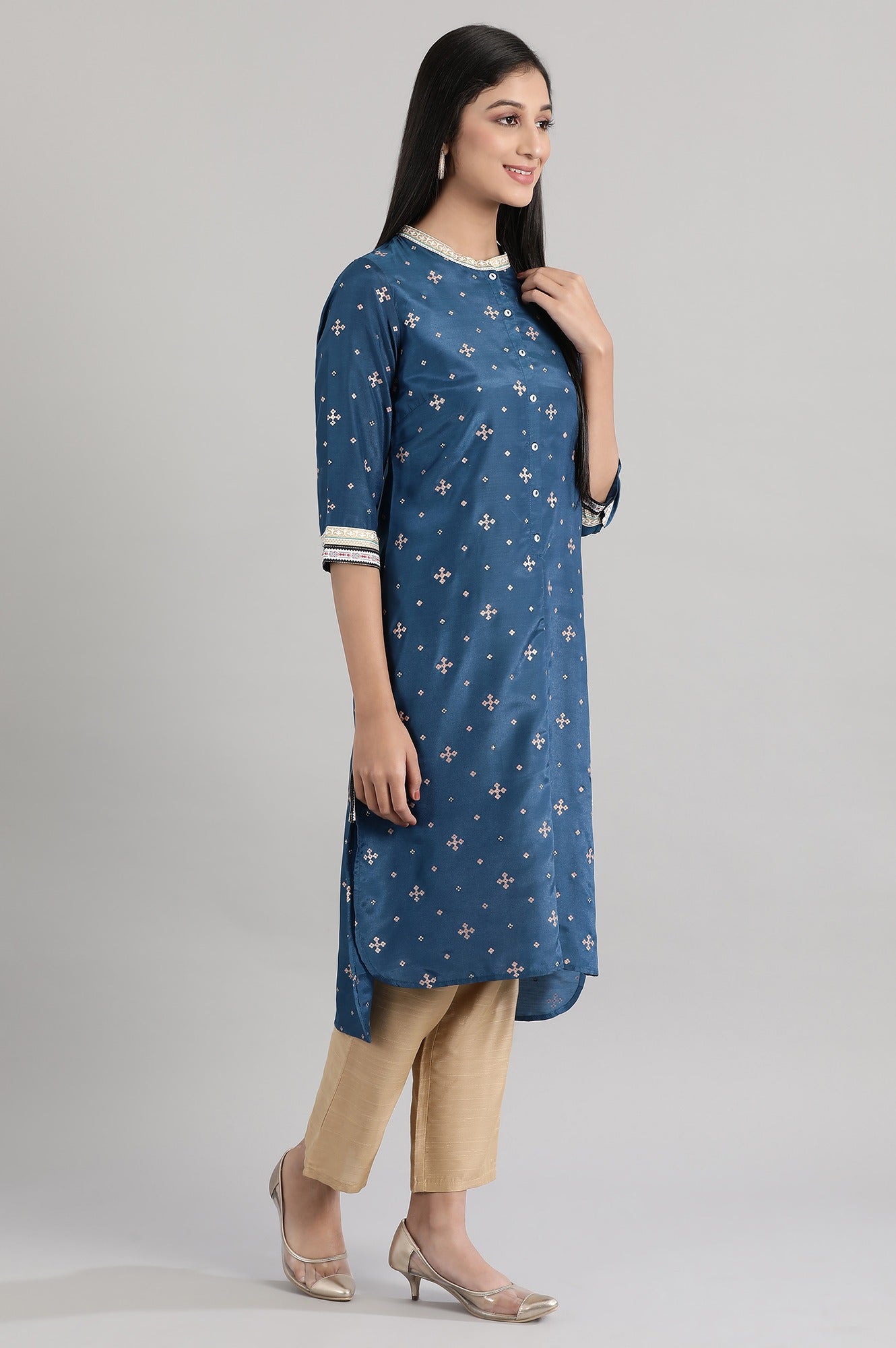 Gibraltar Blue Printed kurta