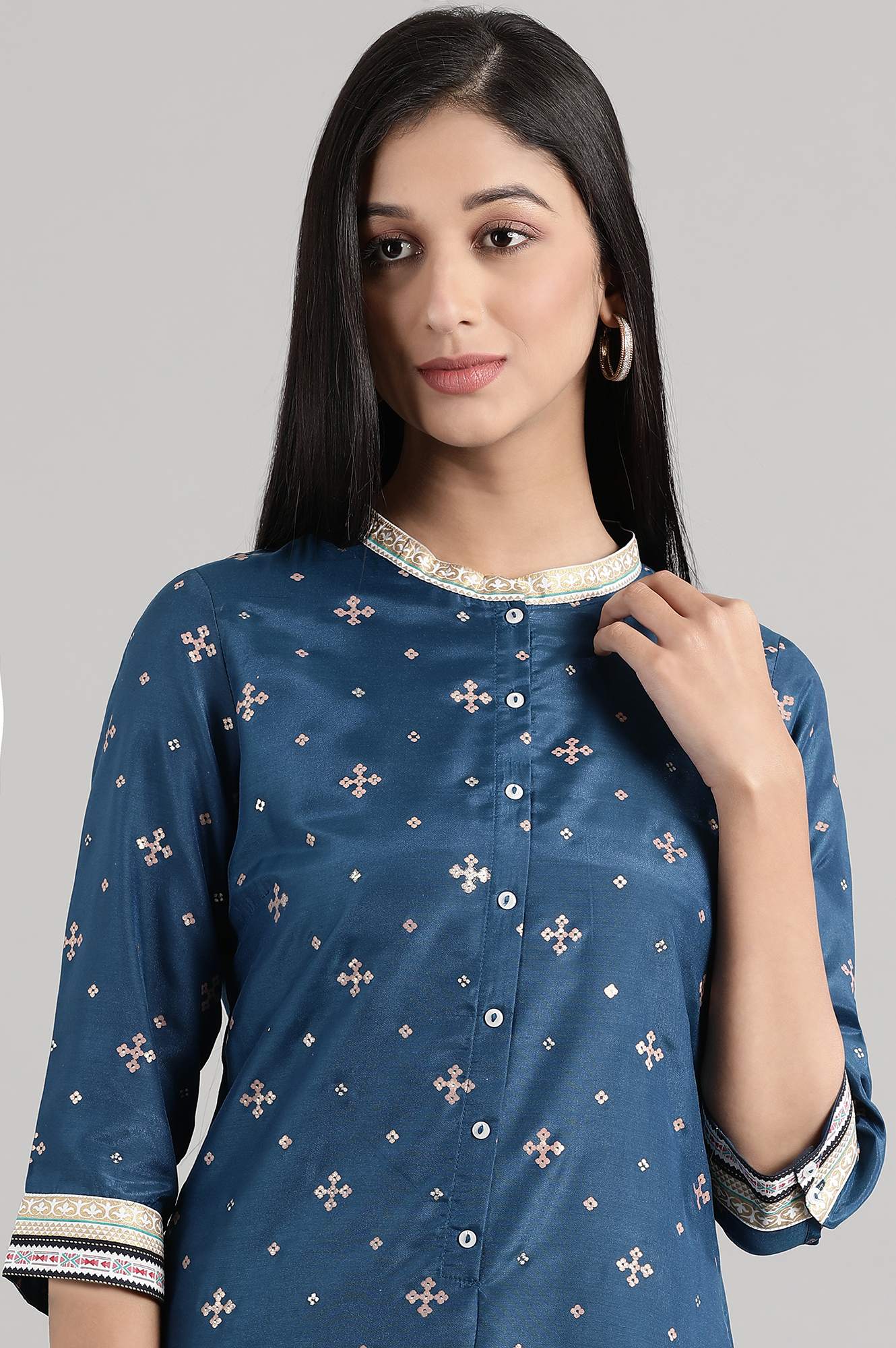 Gibraltar Blue Printed kurta