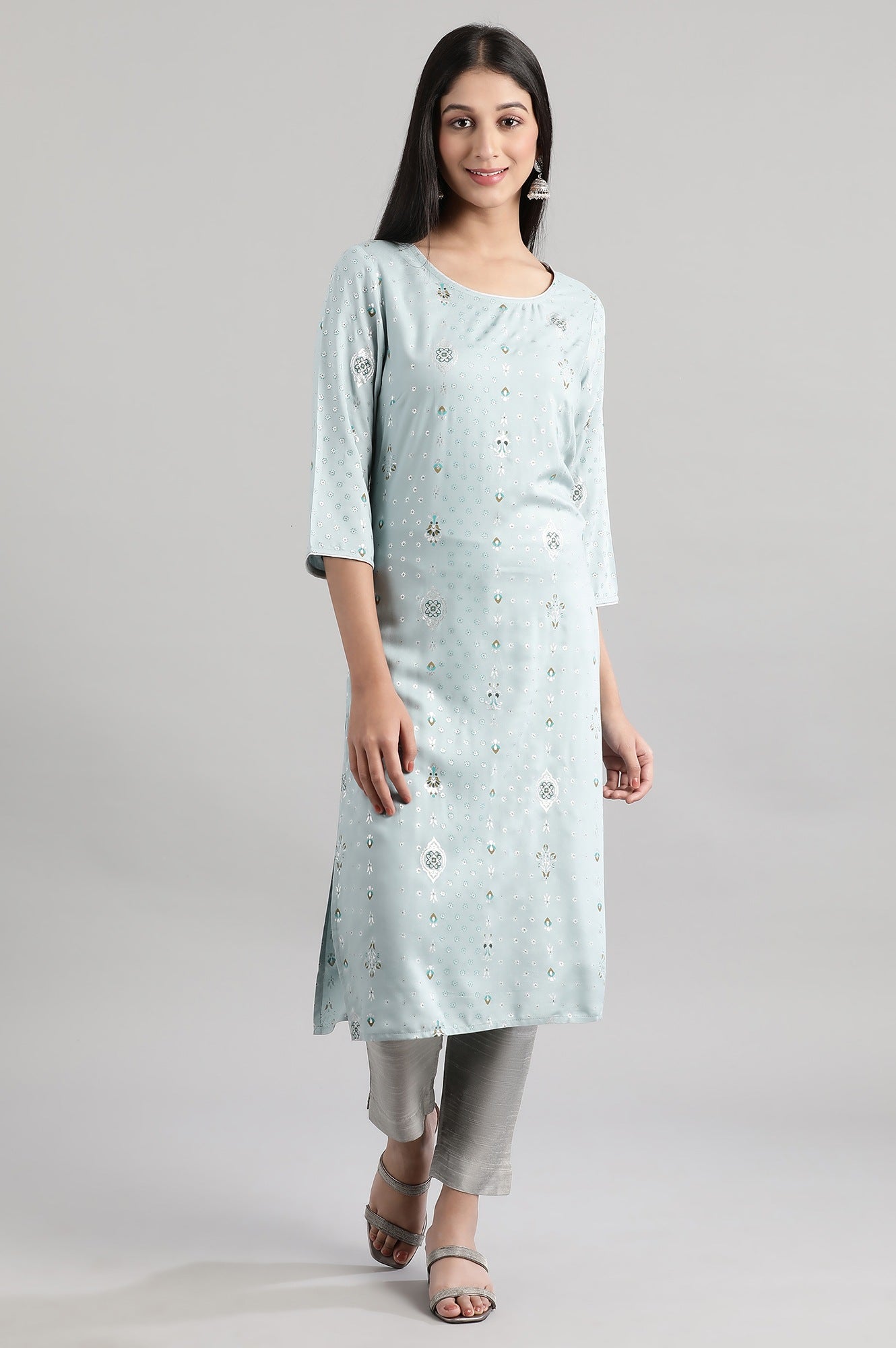 Cloud Blue Printed Sequin kurta