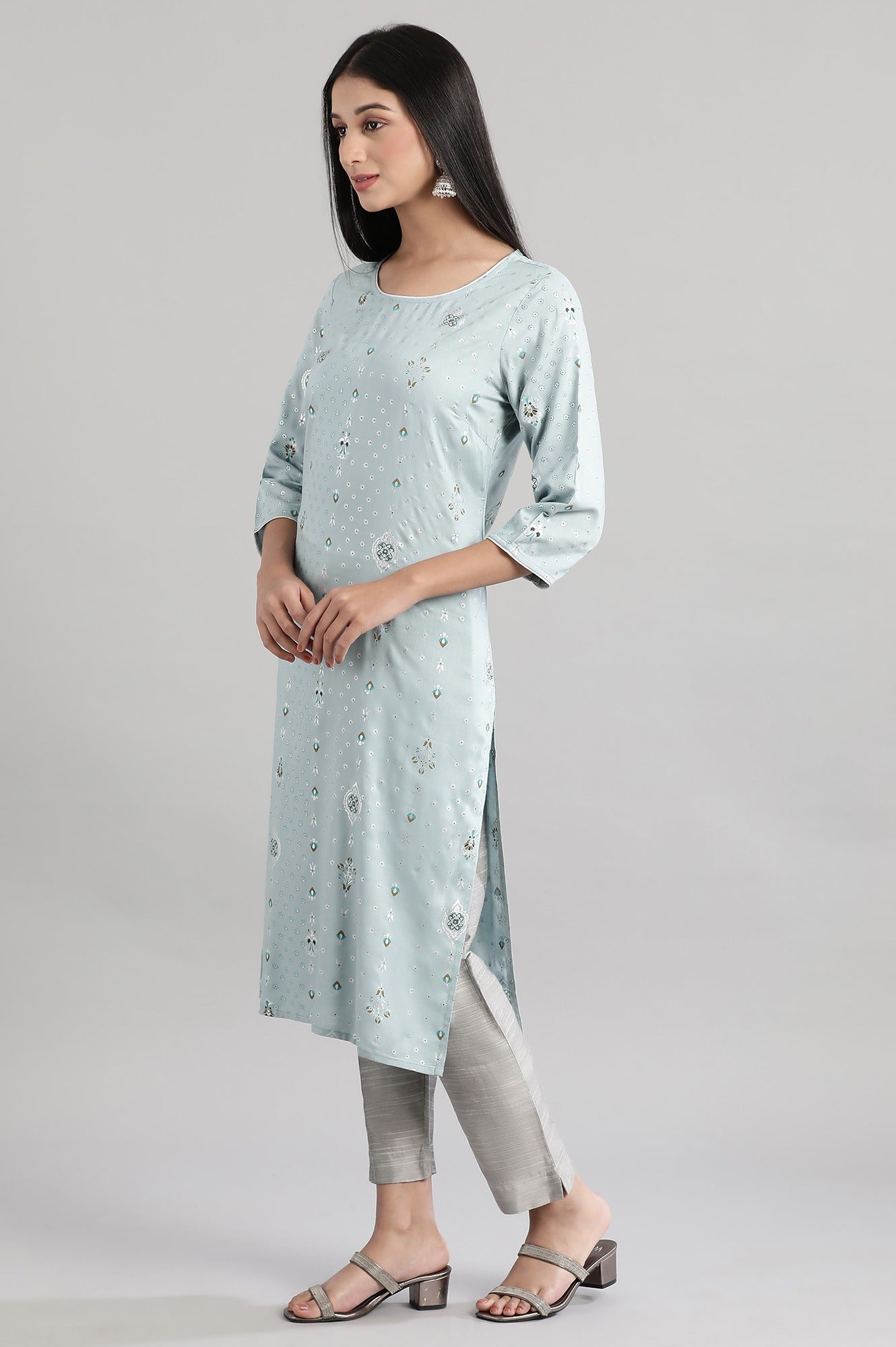 Cloud Blue Printed Sequin kurta