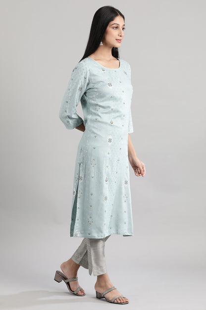 Cloud Blue Printed Sequin kurta