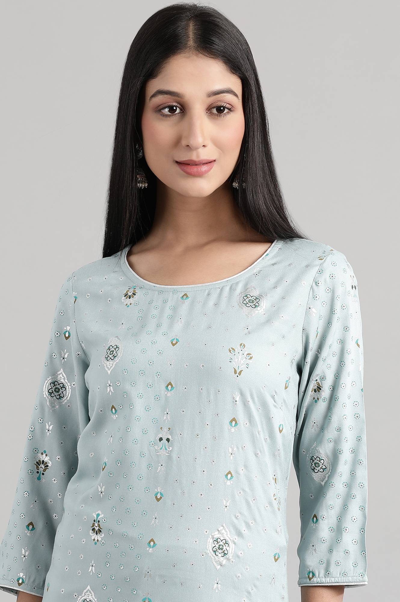 Cloud Blue Printed Sequin kurta