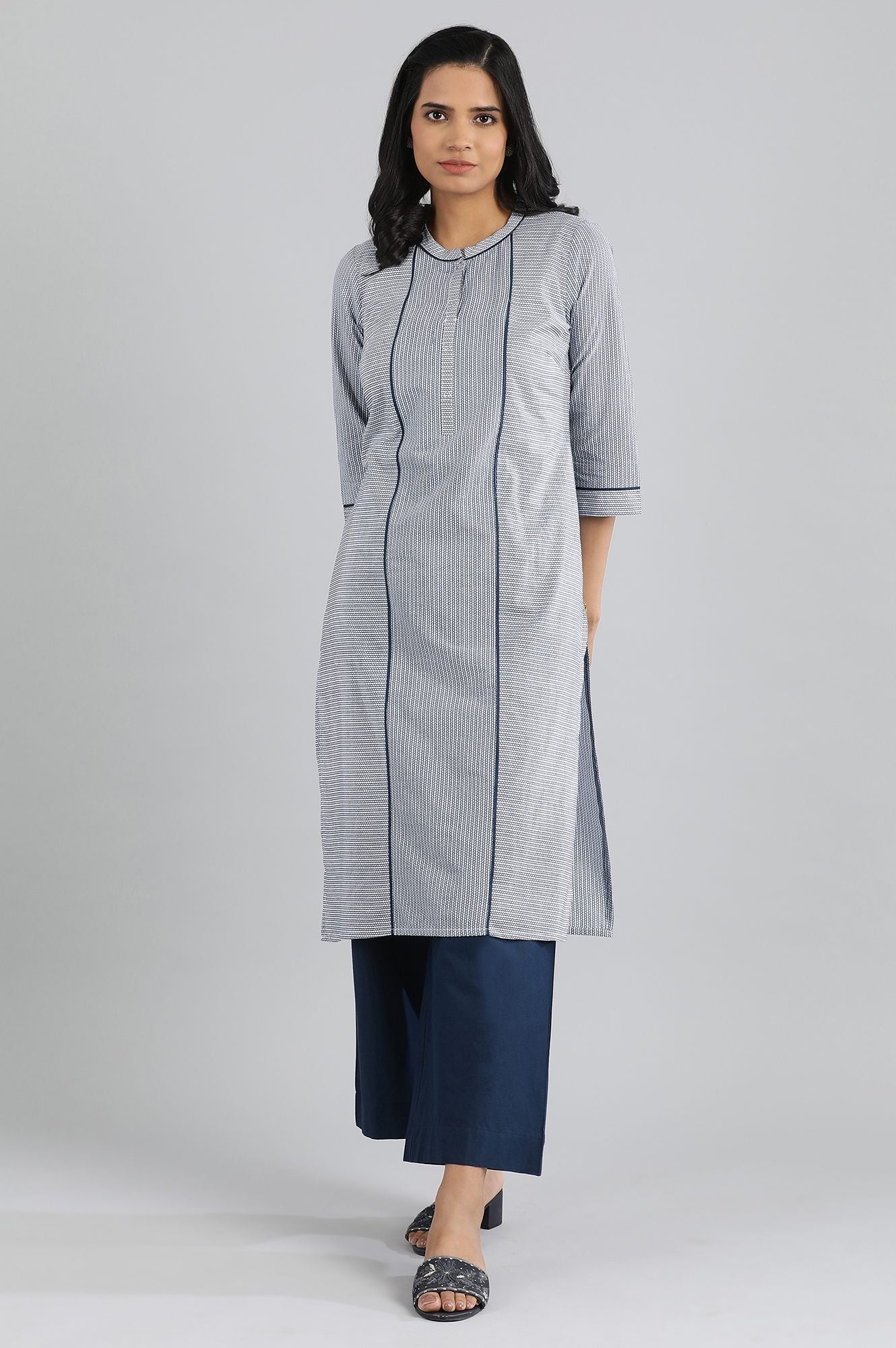 Ensign Blue Printed kurta- Palazzo Set