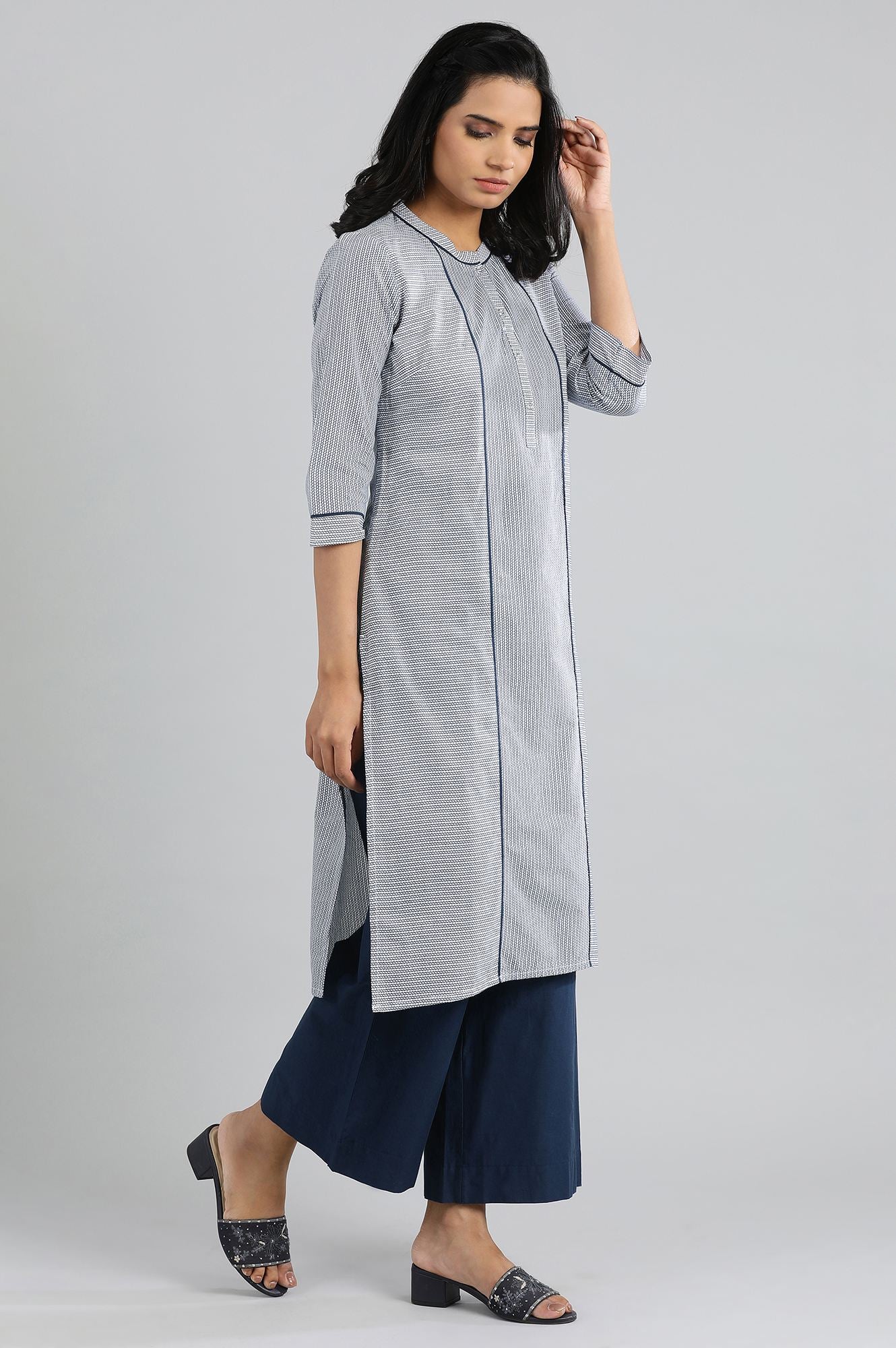 Ensign Blue Printed kurta- Palazzo Set